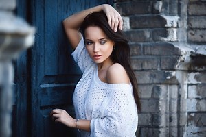 Angelina Petrova in White Sweater Posing Outdoors Rare Gallery wallpaper