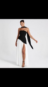 $13.6 Ladies Stylish Contrast color tie slit long dress Women's | Show-Lingerie.com