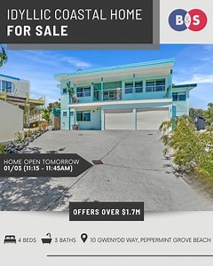 HOME OPEN TOMORROW 🏖️ 📍10 Gwenydd Way, Peppermint Grove Beach 6271 ⏰ Saturday March 1st (11:15 - 11:45am) Offers Over $1.7million This coastal haven offers unparalleled views and ultimate versatility. With its upside-down design, this thoughtfully upgraded home is perfect for multi-generational living or luxurious guest accommodation, set on a sprawling 1,017m² block! Key Features: - Top Floor: Open-plan living with bamboo floors, modern kitchen with stone benchtops, master suite with spa ensu