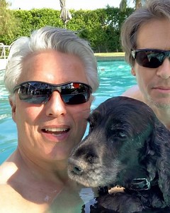 313K views · 10K reactions | Finally got Harris out of the house and into the pool. It’s 108 degrees here a record temperature for this time of the year. Everyday we are grateful for the space and the good weather. But it’s Hot. Jb | John Scot Barrowman MBE | Facebook