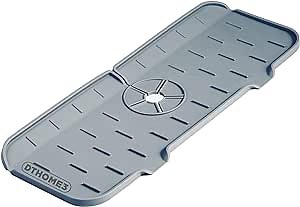 Silicone Faucet Handle Drip Catcher Tray Stop Water Pooling Up Behind Sink, Kitchen Faucet Sink Splash Guard, Sink Draining Mat Behind Faucet, Drip Protector Splash Drying Countertop(Grey)