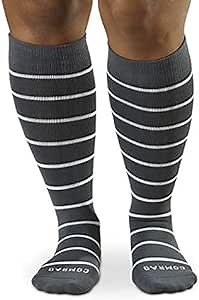Premium and Stylish Compression Socks for Multipurpose Wear (Charcoal with White Stripe, Wide Calf Medium)