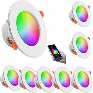 4.5 Inch 15W Smart APP Ultra Slim Dimmable LED Recessed ceiling Lights,RGBW DIY Scenes Million Color Changing Tunable Modes,Timer,memory function LED Down light Compatible Alexa & Google (8 Pack)