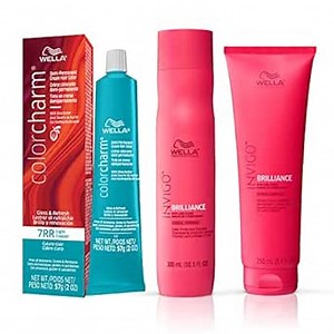 WELLA colorcharm Demi Permanent Hair Color, 7RR Light Copper + Wella Professionals Invigo Brilliance Color Protection Shampoo & Conditioner, For Fine Hair