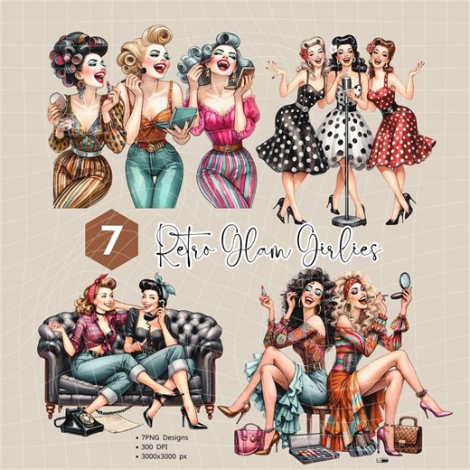 Retro Pinup Girls PNG Bundle, Vintage Glam Clipart (digital Download) - Etsy