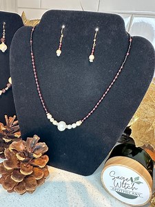 Large Freshwater Pearl With Garnet Necklace 18” and Matching Earrings. - Etsy