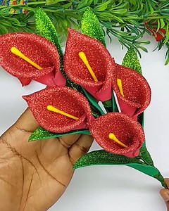 Amazing flower making very easy instruction setp by step at home - Room decorating ideas with glitter foam paper tulip flower #flowers #tulips #handmade | Origami Art & Crafts
