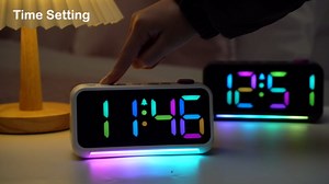 Digital Alarm Clock with RGB Night Light Large LED Display USB Charging - Small Desk Clocks for Teen Bedroom Decor Grey