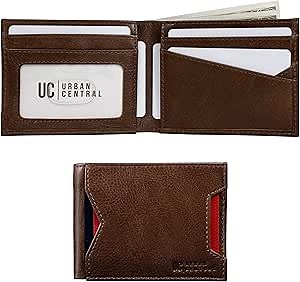 Mens Slim Bifold Wallet, Cash Compartment, ID Window, 10 Total Slots, A RFID Blocking Thin Wallet (Dark Brown)