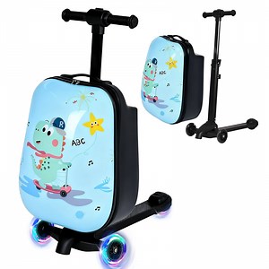 Advwin Scooter Luggage for Kids & Adults, 4-in-1 Detachable Foldable Hardside Ride on Suitcase with LED Wheels, Dinosaur Design Travel Luggage, Convertible Backpack Luggage, Light Blue - Walmart.com
