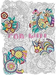 Giant Coloring Poster for Adults, Teens, and Kids - Large Inspirational & Motivational Mandala Coloring Page Sheets - Ideal for Classroom, Office, Home & Group Activities (God Will, 36x48)