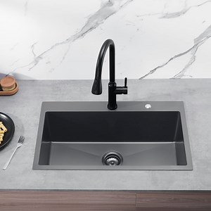 [Hot Item] Luxury Modern Kitchenware Stainless Steel SUS 304 Topmount Single Bowl Black Nano PVD Kitchen Sink