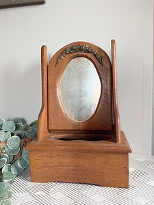 Antique Wooden Vanity Mirror & Tissue Stand | Ornate Oak Valet Dressing Table Mirror on Swivel W/ Metal Detail - Etsy Australia