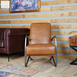 [Hot Item] Modern High Back Metal Frame Home Restaurant Furniture Leisure Chair Real Leather Accent Chairs
