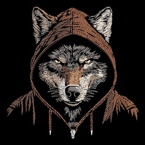 Wolf in Hoodie Embroidery Design – Brutal Animal Pattern, Digital File for Apparel & Décor, Optimized for Black Fabric, Street Art, PES - Etsy