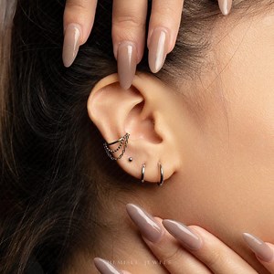 Double Chain Beaded Conch Hoop Ring, Hinged Clicker Hoop, 16ga 8mm or 10mm, Unisex, Stainless Steel, SHEMISLI SH418, SH419 - Etsy