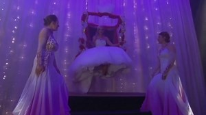 She wanted something small and simple, and she gets to literally fly on a theater stage to walk to the aisle! | Don't Tell The Bride