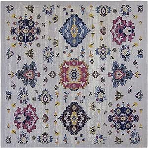 Gertmenian Outdoor Bohemian Rug Distressed Patio Outside Boho Carpets, 7x7 Square, Allover Candy Crush Blue Purple