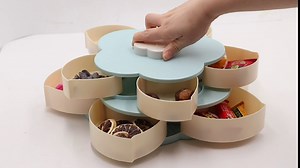 LIUCOGXI Rotating Snack Tray Double Layer Nut Serving Platter Petal Shape Snack Platter for Nut Candy/Dried Fruit Food Storage Organizer with Phone Holder