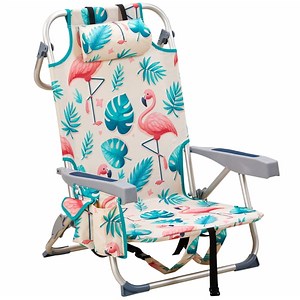 Beach Chairs with 5-Position Recline, 330lbs Folding Backpack Beach Lounge Chairs with Storage Pockets, Cup Holder & Towel Bar, Portable Aluminum Lay Flat Camping Chairs for Travel, Pool & Outdoor