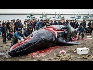 Fisherman Butchering Giant Whale, Journey of Hunting and Butchering Giant Whale!