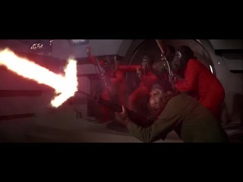 Conquest of the Planet of the Apes (1972) Caesar shooting humans