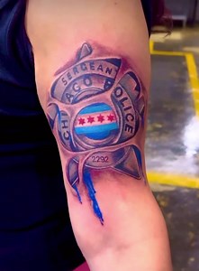 2.2K views · 259 reactions | Awesome piece on this Retired Chicago Police Sergeant! Thank you so much for the support! It was our pleasure to serve you today hero! . Message or email the studio for appointments and availability. Prisonbreaktattoos@gmail.com . BK Klev | Prison Break Tattoos | Facebook