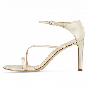 [Hot Item] Hot Women Gold PU Leather Thin Heel Shoes Ankle Strap Round Toe Stiletto Sandals Comfortable High Heels