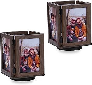 NUPTIO Rotating Picture Frames Cube: 2pcs 4x6 Inch Double Wooden Brown Photo Frame for Wedding Christmas Birthday Anniversary Office Home Desk