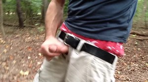 Public sagging low in my boxers and jerking off in the woods. Cumming in public.