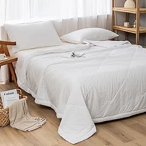 Amazon.com: NTCOCO Summer Lightweight Comforter Set,Thin Quilt,100% Washed Cotton,Machine Washable,Soft Comfy Breathable Can Sleep Naked(Twin,Pearl White : Home & Kitchen