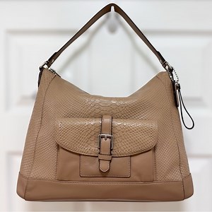 Coach Charlie Python Leather Hobo Tote in Tan NWT