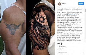 Dwayne 'The Rock' Johnson shows off his new, huge bull tattoo