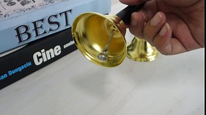 Hand Bells, 2Pcs Gold Call Bells Handheld Bell for Restaurant Service Bell Bar Jingle Wedding Dinner Classroom Church School Alarm Elderly
