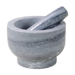 [Hot Item] 13.5*9.5cm Natural Marble Stone Mortar and Pestle Set Herb Crusher Spice Grinder