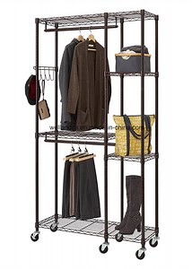 [Hot Item] Moveable Portable Metal Garment Rack Rolling Clothes Hanger Closet Organizer Hanging Shelf Rail Trolley Clothing Shelving Unit