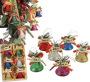 44pcs Christmas Ornaments,Christmas Bell Ornaments Set for Christmas, Holiday, Wreath & Party Decorations,with Hanging Loop (6pcs, Bells)