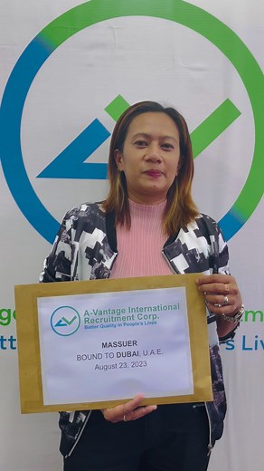 Have a safe flight sa ating Massage Therapist Bound to Dubai. #avantagenaman #massagetherapist | A-Vantage International Recruitment Corp.