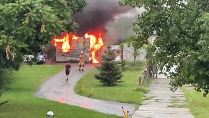 Video: Barn fire next to a home on outer Ives Street Road (County Route 65) near State Route 232 in the town of Watertown at about 9:35 a.m. following a reported lightning strike. The fire was reported knocked down at 9:55 a.m. | Newzjunky