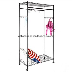 [Hot Item] Heavy Duty 2 Tiers DIY Space Save Steel Clothes Wardrobe Rack with Wheels