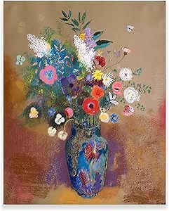 KWAY Odilon Redon Prints - Bouquet of Flowers Poster - Post Impressionism Wall Art - School Decoration Botanical Floral Plant Colorful Natural Vase Illustrations Odilon Redon Pictures Unfamed