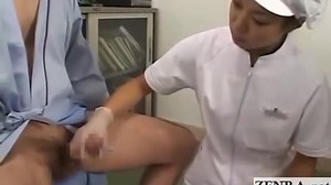 Subtitled CFNM Japan condom laboratory handjob research