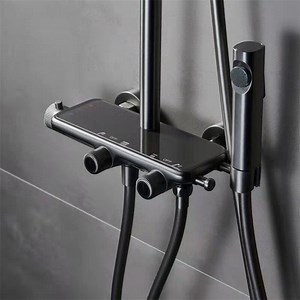 [Hot Item] Modern Grey Bathroom Shower Faucet Set with Hot & Cold Brass Mixer, Handheld & Bidet Toilet Nozzle Included, Brushed Gold Finish, Rain Spray Pattern