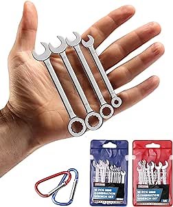 Small Wrench Set 20 Pcs Mini Wrench Set Metric SAE Ignition Wrench Set Open and Box End Wrench Set Combination Wrench Sets with Storage Pouches and Key Chains, 4mm-11mm & 5/32"-7/16" (Silver)