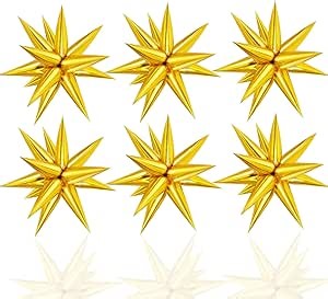 75Pcs Gold Balloon Starburst Cone Mylar Balloons Gold Spike Balloon Explosion Star Foil Balloons, Gold 12 Point Star Balloons for Wedding Birthday Christmas Party Graduation Party Decors Baby Shower