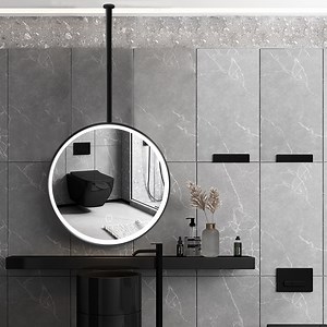 [Hot Item] Custom Aluminum Alloy Round Rod Smart Mirror Bathroom Ceiling Hanging Mirror Hotel Round Mirror