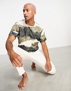 adidas Yoga t-shirt with ink print in white and khaki | ASOS