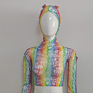 Crystal Rhinestone Lingerie Femme Sexy Halters Fishnet Jumpsuit Rave Rainbow Color Bodysuit Underwear Dress for Women