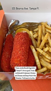 17K views · 552 reactions | These Jumbo Boudin Eggrolls in Tampa Fl. Are so good. It was stuffed with Crabmeat, Chicken and Cheese and Deep fried in Hot Cheetos. Y’all have to try this. @hott_bites 101 w. Bearss Ave. Tampa Fl. | Anthony Gilbert | Facebook