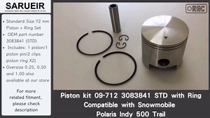 Piston kit 09-712 3083841 STD with Ring Compatible with Snowmobile Polaris Indy 500 Trail